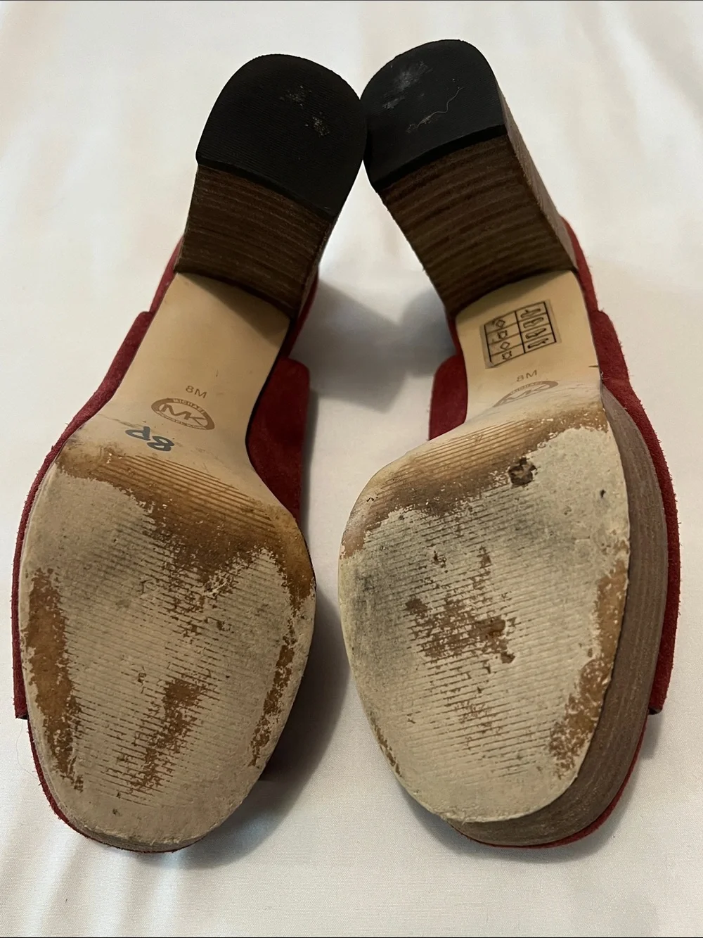 Michael Kors “Piper” Red Suede Peep Toe Platform Slingback Sandals